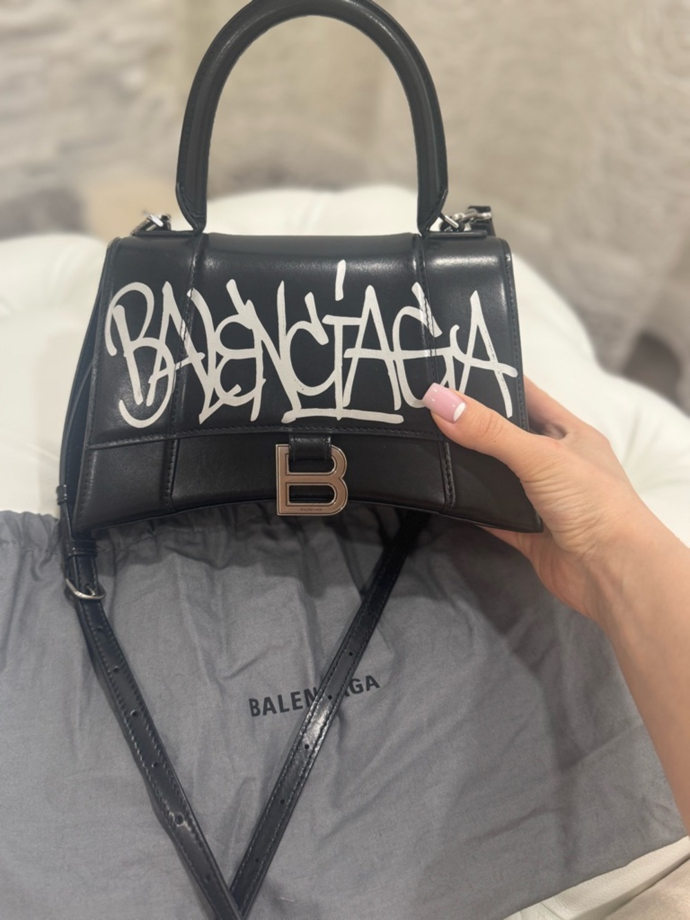Balenciaga Black Leather Graffiti Hourglass Satchel - Picture 3 of 8